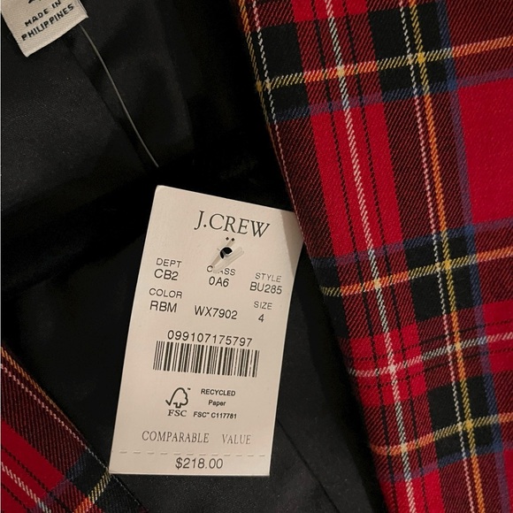 J. Crew Factory Women's Vibrant Red Checkered Blazer - Picture 5 of 6